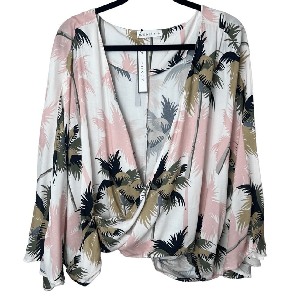NWT Soncy Crossover Tropical Print Long Sleeve Blouse Plus Size 6 (30)